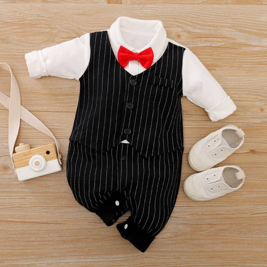 Baby Boy Gentleman Bow tie Striped Jumpsuit