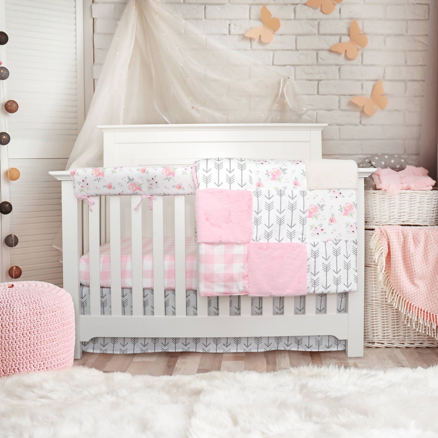 Crib Bedding Set - Pink Floral Collection