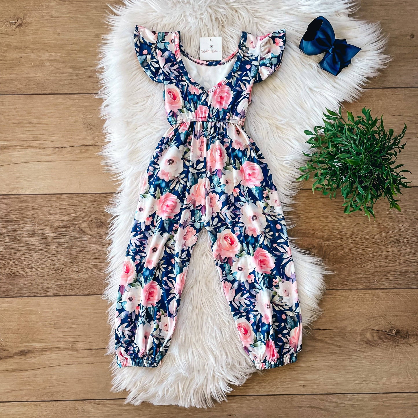 Pink & Navy Rose Scoop back Jumpsuit by Wellie Kate