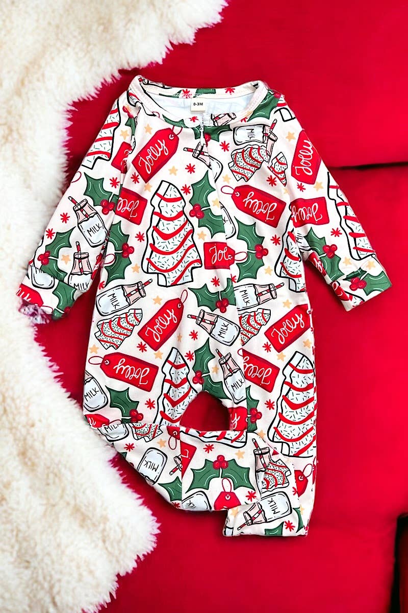 MILK & COOKIES, JOLLY PRINTED BABY ROMPER.