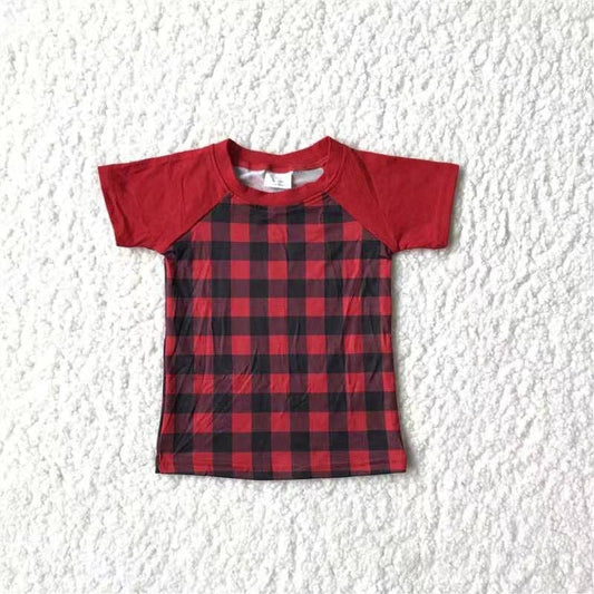 Baby boys red plaid short sleeve raglan shirts