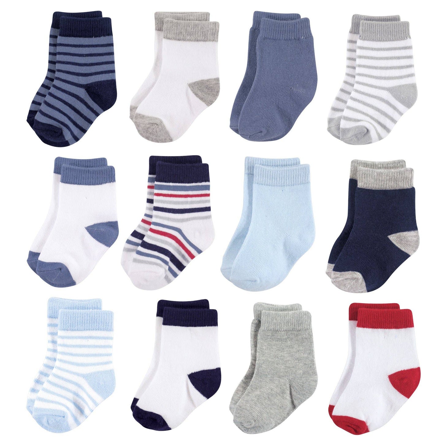 Hudson Baby Cotton Rich Newborn and Terry Socks, Boy Stripe White