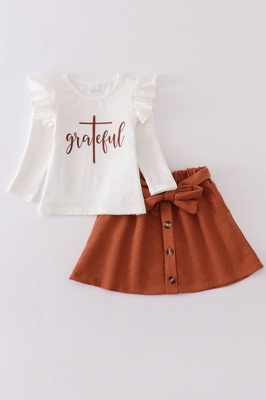 White thanksgiving girl skirt set