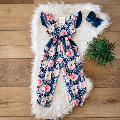 Pink & Navy Rose Scoop back Jumpsuit by Wellie Kate