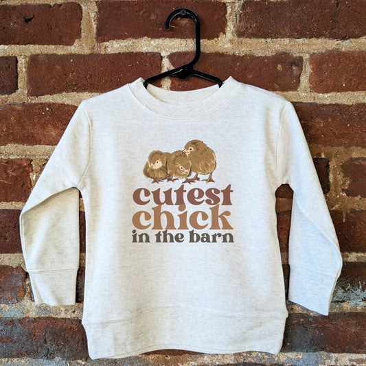 "Cutest Chick in the barn" Beige Long sleeve shirt